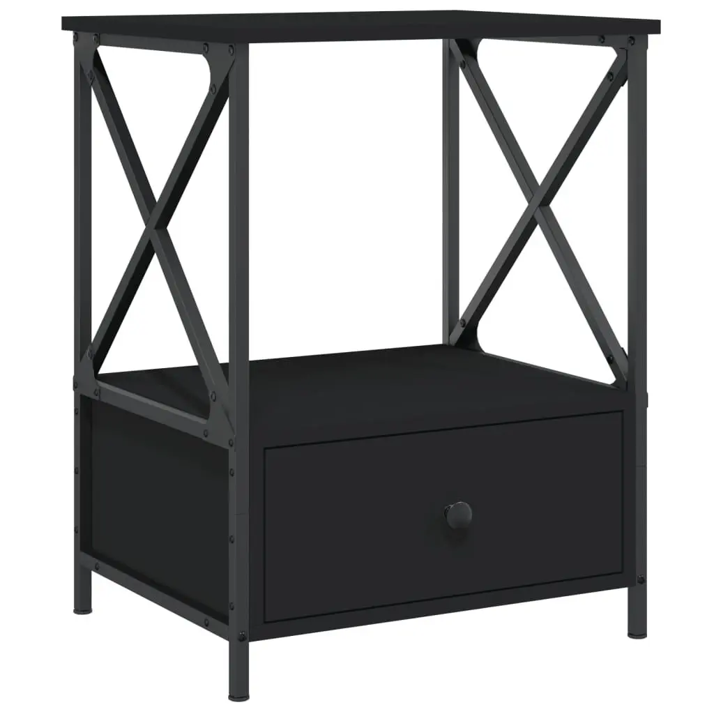 Bedside Tables Engineered Wood Iron Frame 50x41x65 cm Black 2 Piece Industrial Style Nightstand Storage