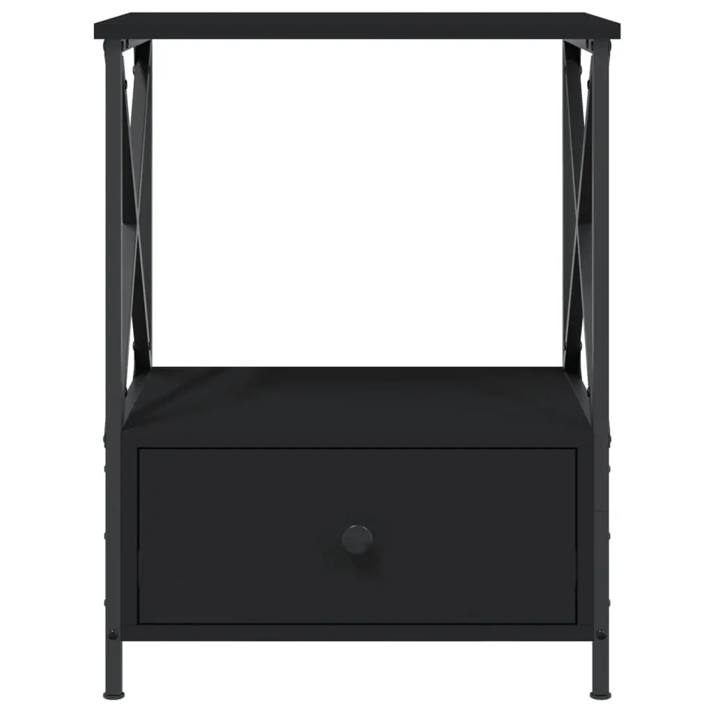 Bedside Tables Engineered Wood Iron Frame 50x41x65 cm Black 2 Piece Industrial Style Nightstand Storage