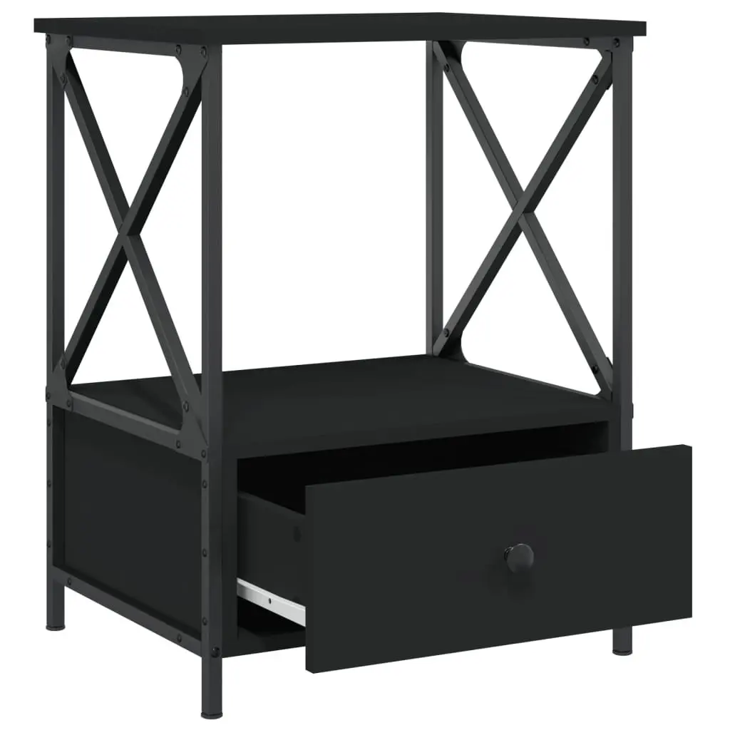 Bedside Tables Engineered Wood Iron Frame 50x41x65 cm Black 2 Piece Industrial Style Nightstand Storage