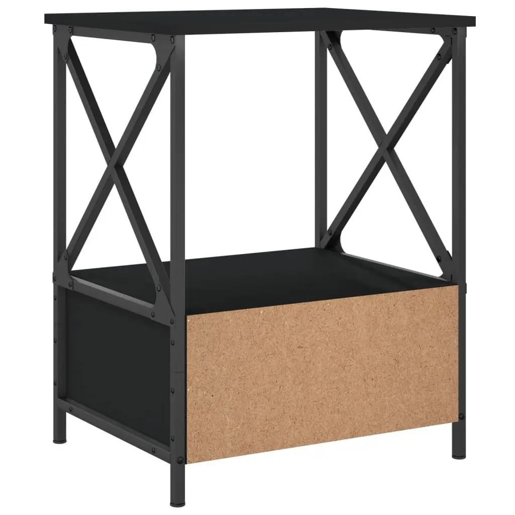 Bedside Tables Engineered Wood Iron Frame 50x41x65 cm Black 2 Piece Industrial Style Nightstand Storage