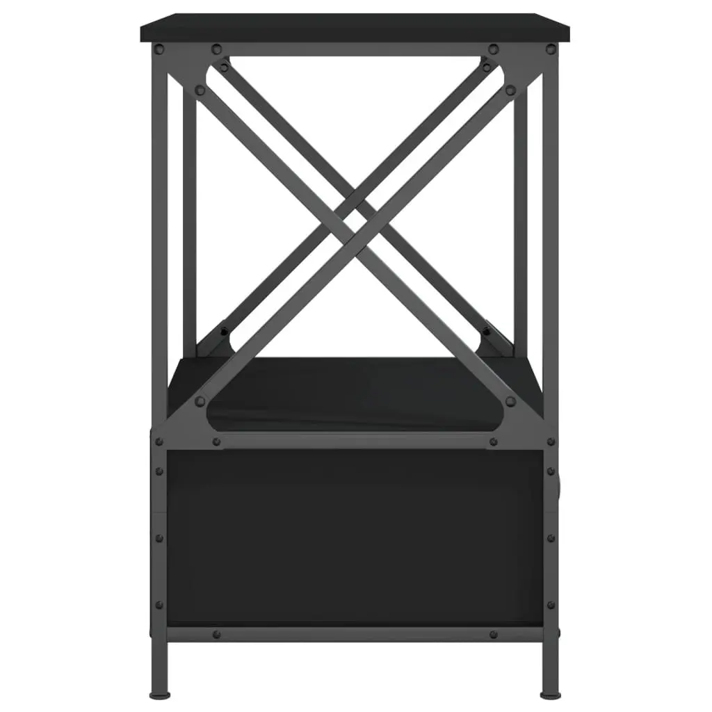 Bedside Tables Engineered Wood Iron Frame 50x41x65 cm Black 2 Piece Industrial Style Nightstand Storage