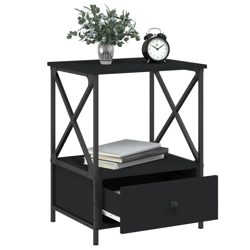 Bedside Tables Engineered Wood Iron Frame 50x41x65 cm Black 2 Piece Industrial Style Nightstand Storage