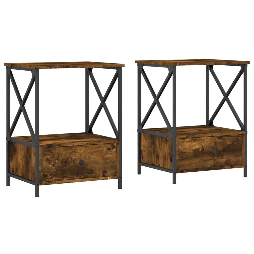Bedside Tables Engineered Wood Iron 50x41x65 cm Brown 2 Piece