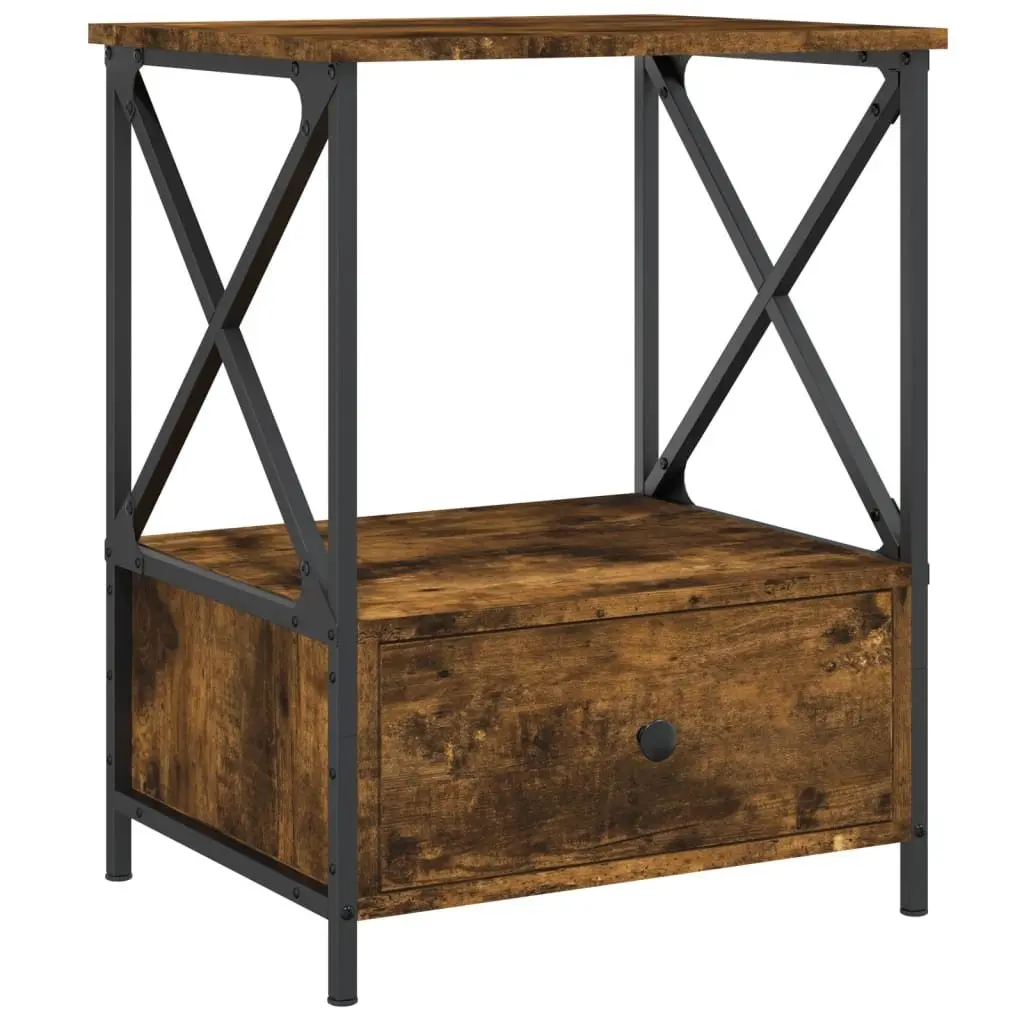 Bedside Tables Engineered Wood Iron 50x41x65 cm Brown 2 Piece