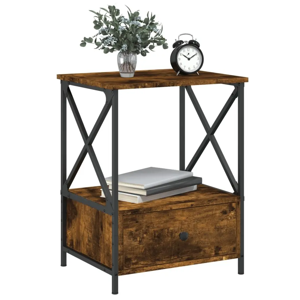 Bedside Tables Engineered Wood Iron 50x41x65 cm Brown 2 Piece
