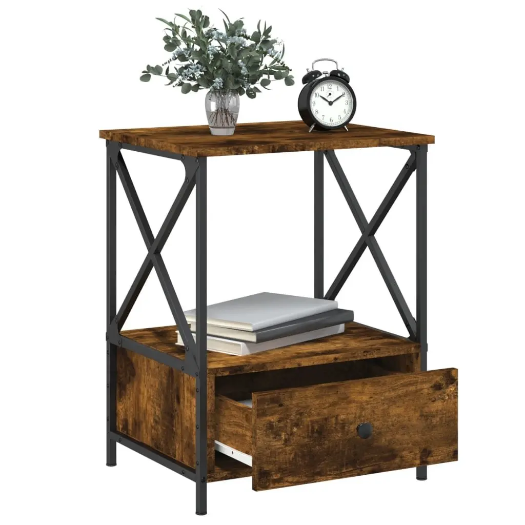 Bedside Tables Engineered Wood Iron 50x41x65 cm Brown 2 Piece