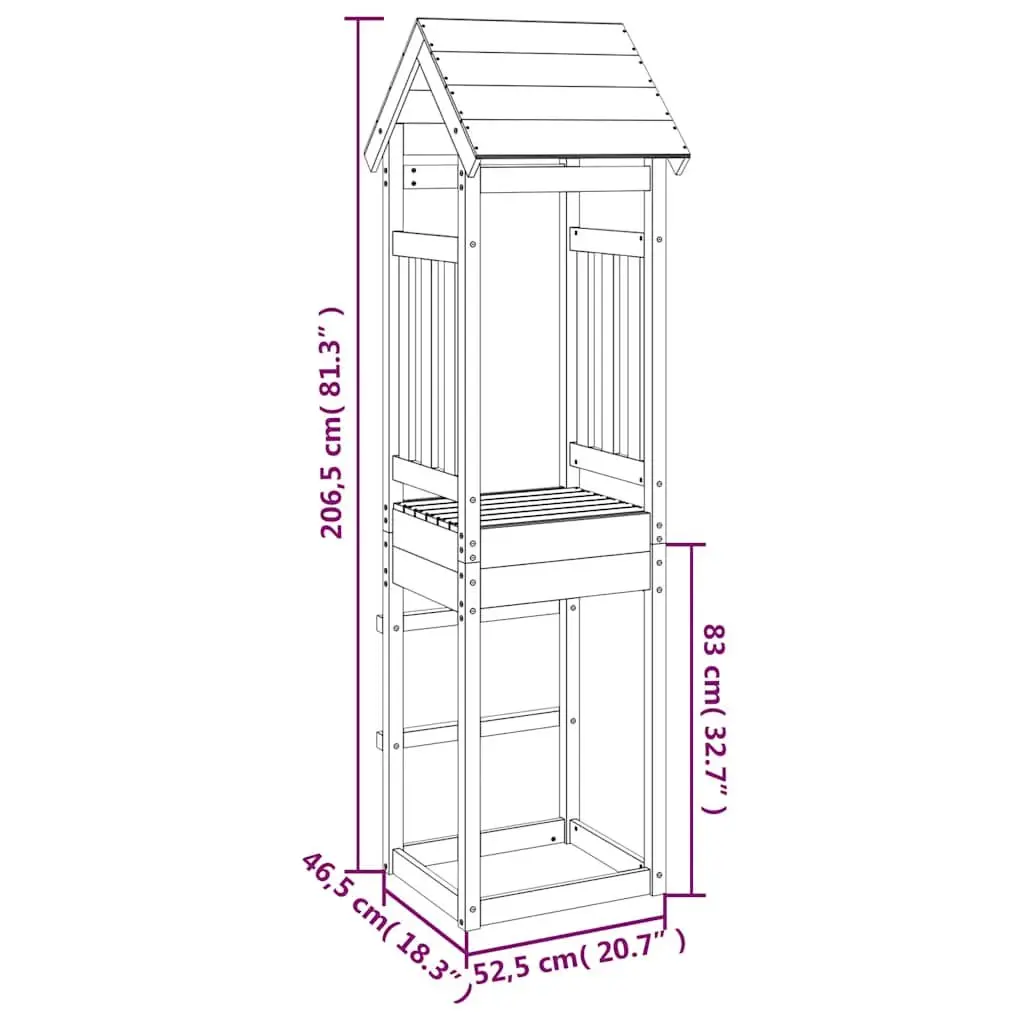Solid Pine Wooden Play Tower 52.5x46.5x206.5cm