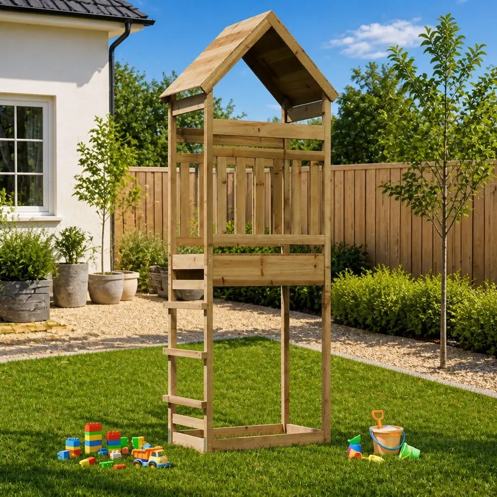 Wooden Outdoor Play Tower for Kids' Fun