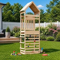 Wooden Outdoor Climbing Tower with Slide and Hideaway