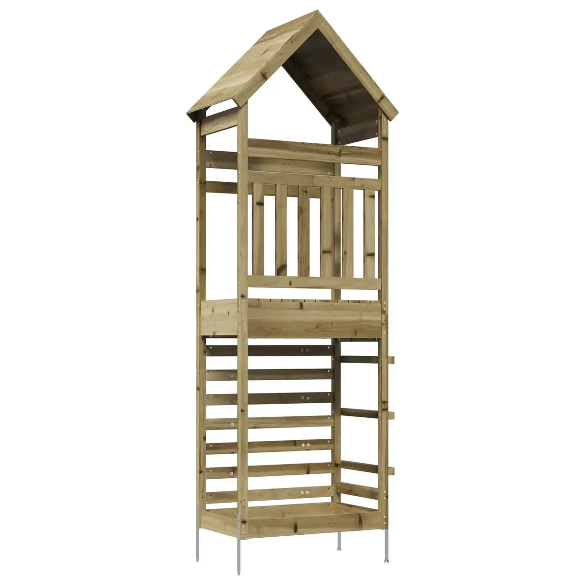 Outdoor Play Tower Solid Wood Brown Climbing Slide
