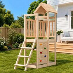 Sturdy Outdoor Wooden Playset with Rockwall Ladder