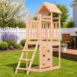 Wooden Climbing Frame Playset with Rock Wall and Ladder