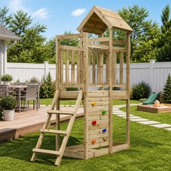 Wooden Climbing Frame with Rockwall and Ladder for Outdoor Fun