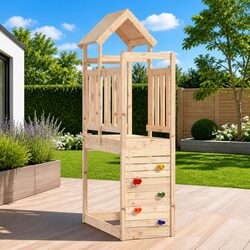 Durable Wooden Play Tower with Rockwall 53x110.5x214 cm