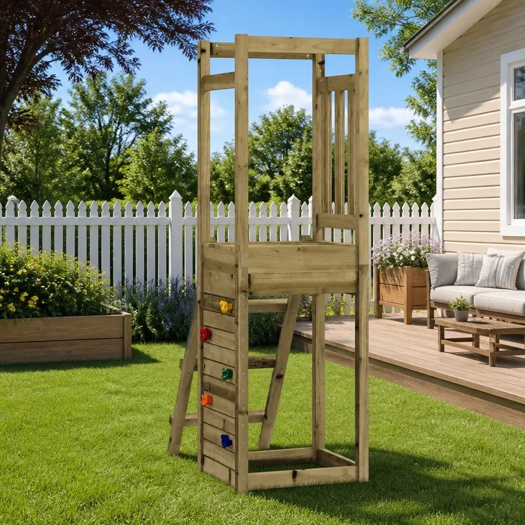 Wooden Playset with Rockwall Ladder for Kids
