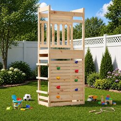 Wooden Outdoor Play Tower for Kids with Safety Features