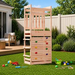 Wooden Outdoor Play Tower Kids Backyard Playground Equipment Swing Set Natural
