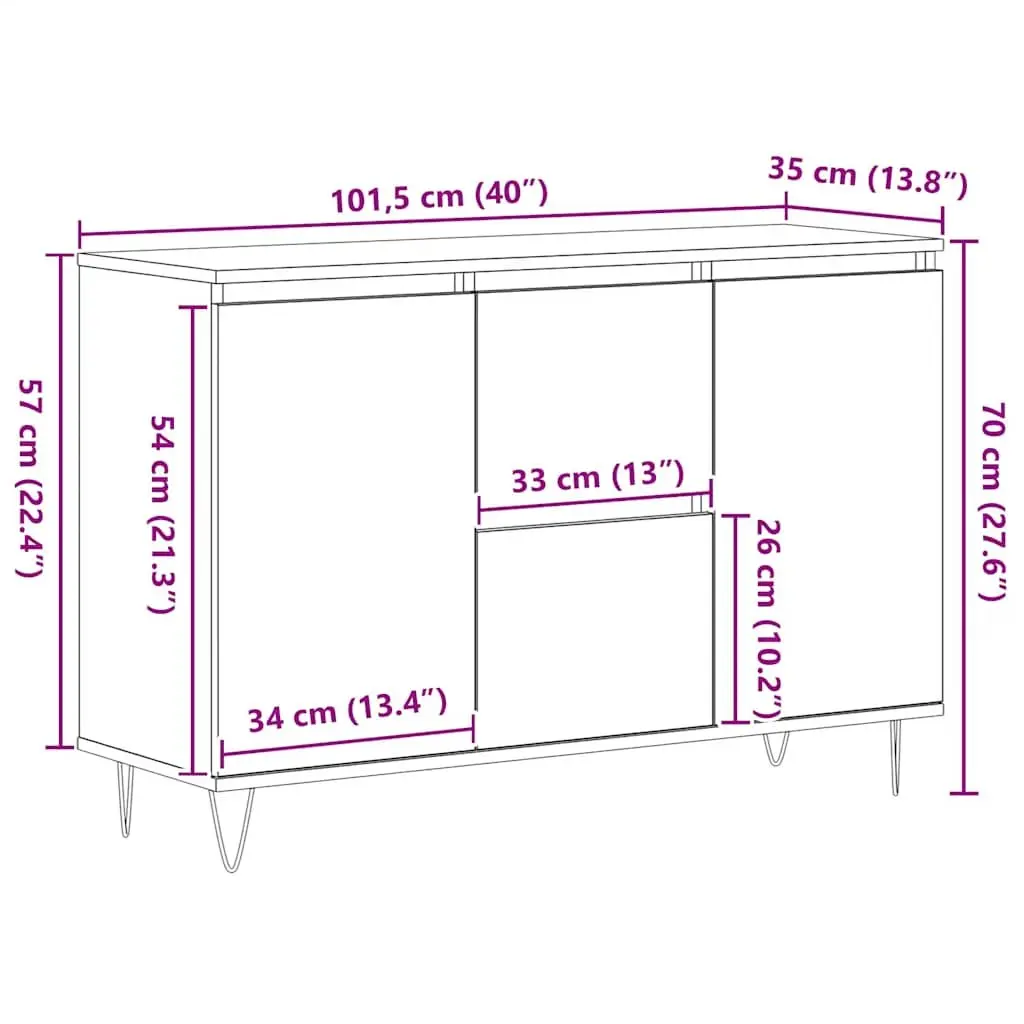 White Sideboard Buffet with Iron Legs 101.5x35x70 cm