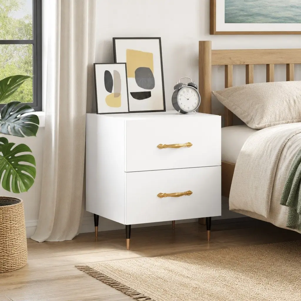 White Bedside Cabinet with Durable Drawers