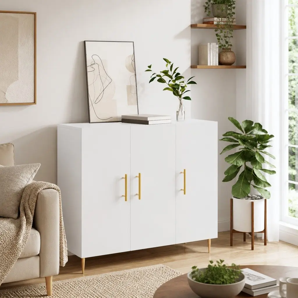 White Sideboard 90x34x80 cm with Metal Legs