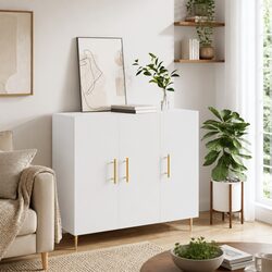 Modern White Sideboard 90x34x80 cm with Metal Legs