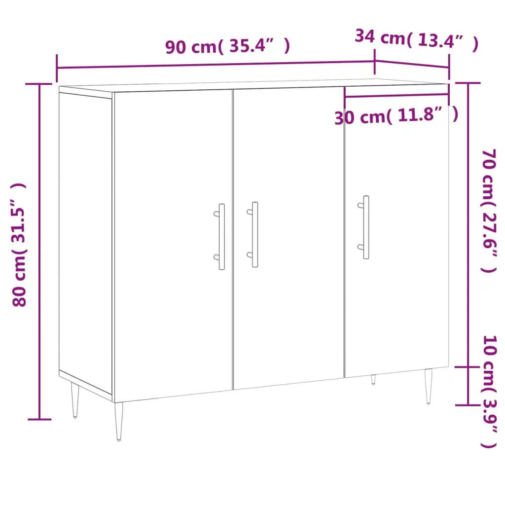 White Sideboard 90x34x80 cm with Metal Legs
