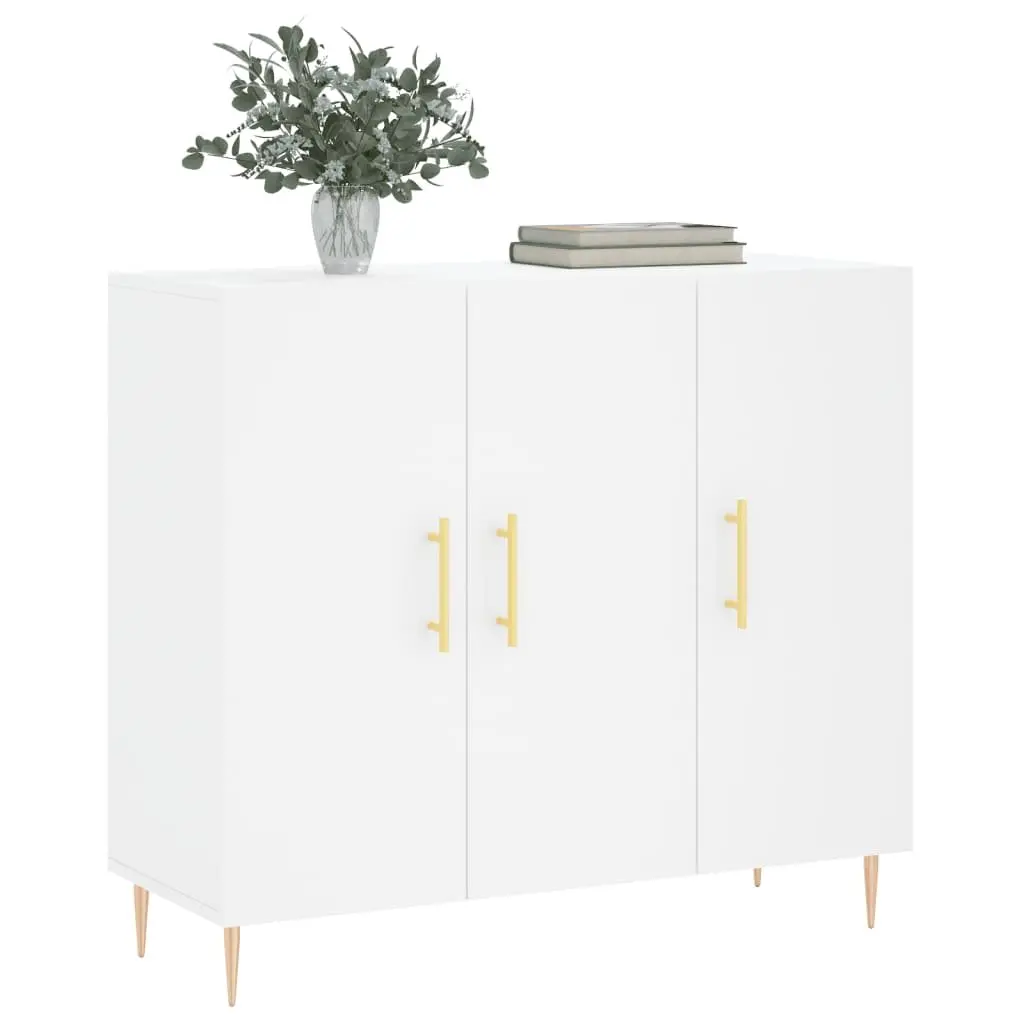 White Sideboard 90x34x80 cm with Metal Legs