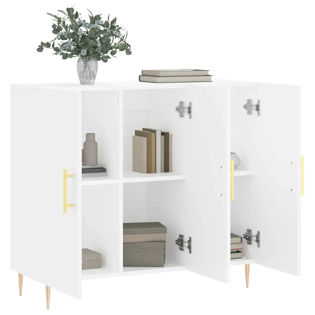 White Sideboard 90x34x80 cm with Metal Legs