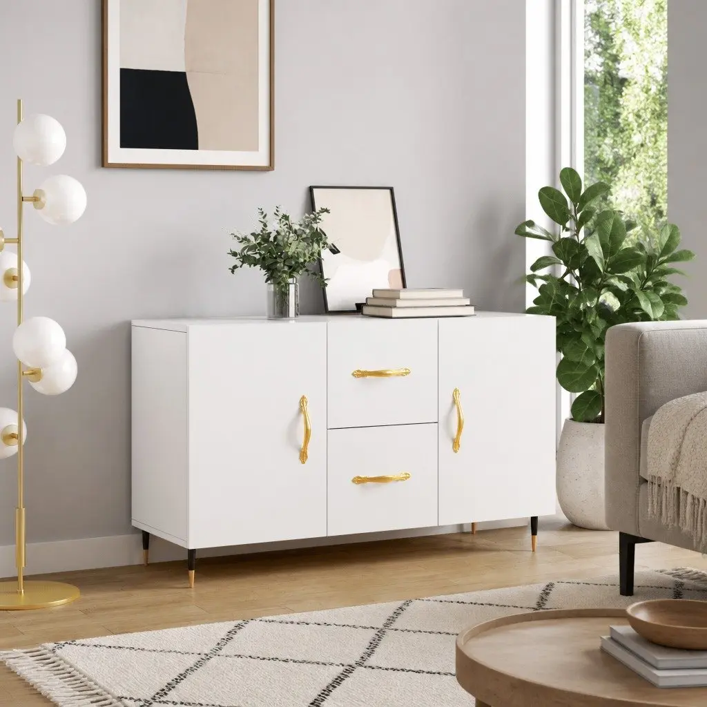 White Engineered Wood Sideboard with Metal Legs