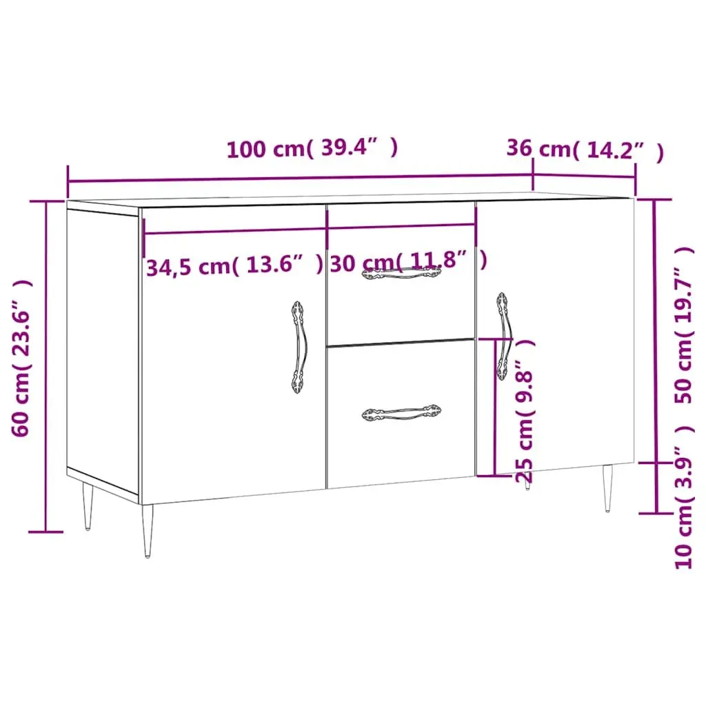 White Engineered Wood Sideboard with Metal Legs