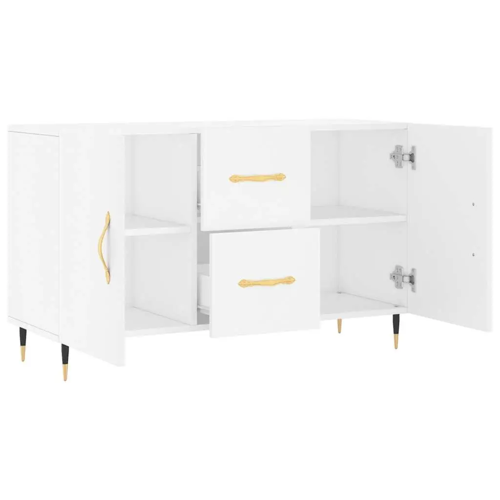 White Engineered Wood Sideboard with Metal Legs