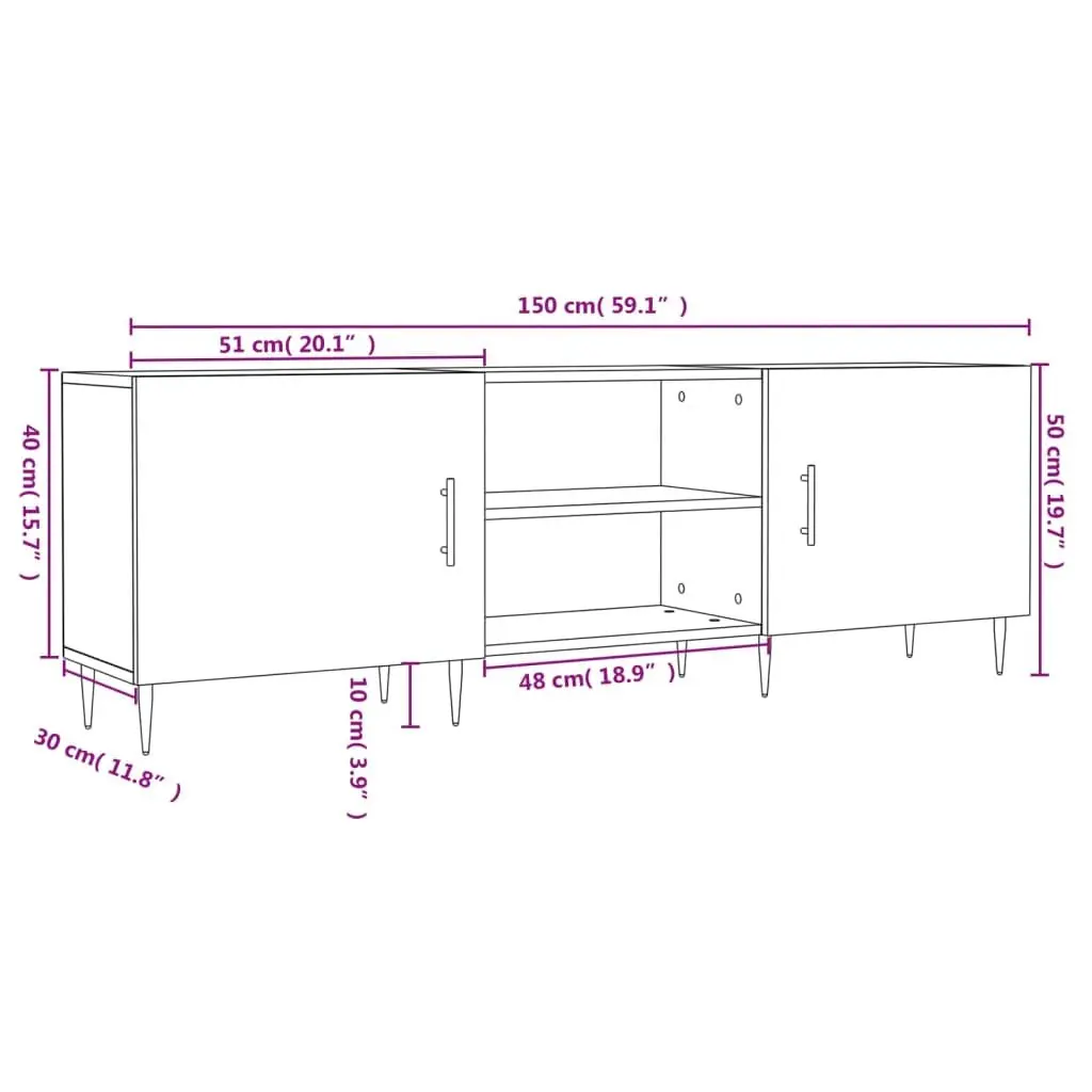 White TV Cabinet Storage Unit Engineered Wood 150x30x50cm