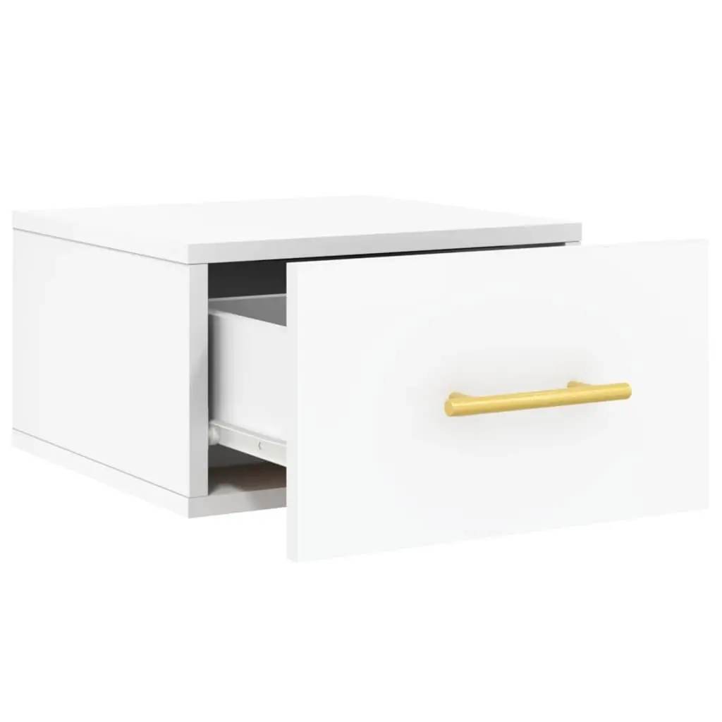 White Floating Nightstand with Storage
