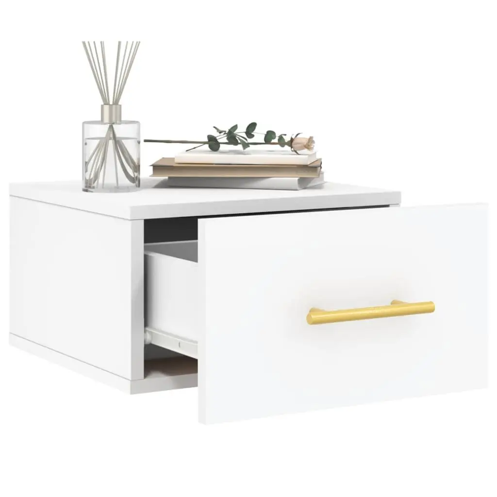 White Floating Nightstand with Storage