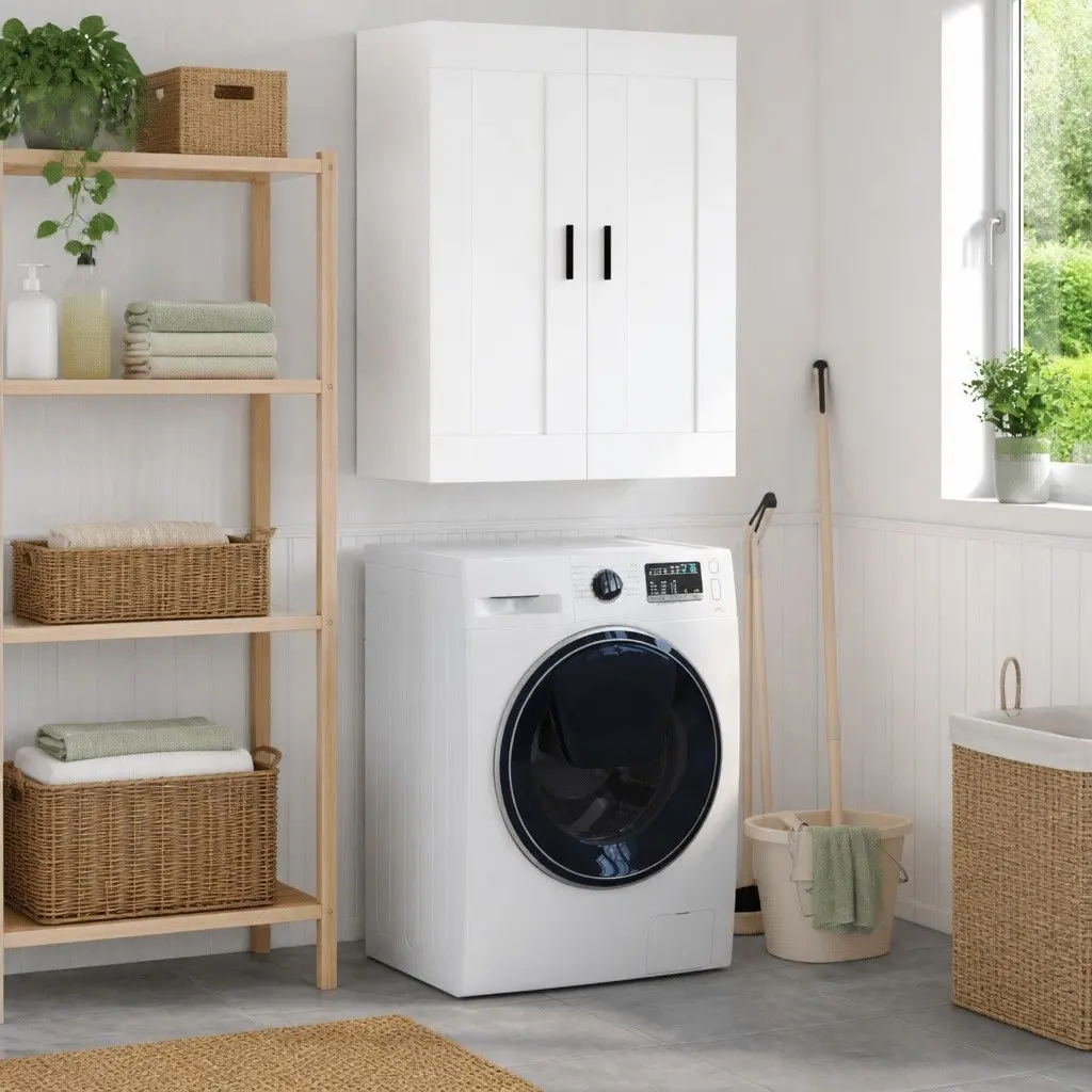 White Wall Mounted Storage Cabinet with 3 Compartments