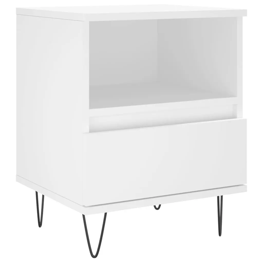 White Engineered Wood Bedside Cabinet with Drawer 40x35x50cm