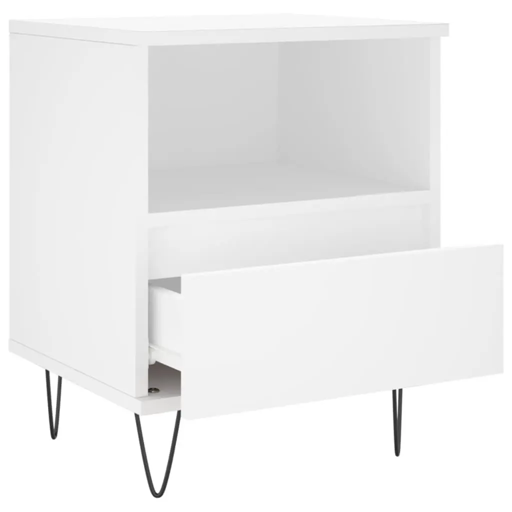 White Engineered Wood Bedside Cabinet with Drawer 40x35x50cm