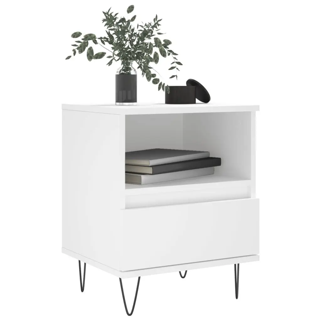 White Engineered Wood Bedside Cabinet with Drawer 40x35x50cm