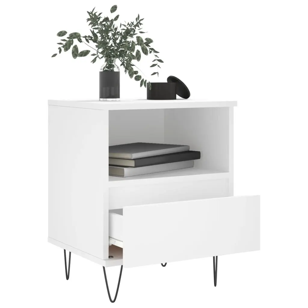White Engineered Wood Bedside Cabinet with Drawer 40x35x50cm