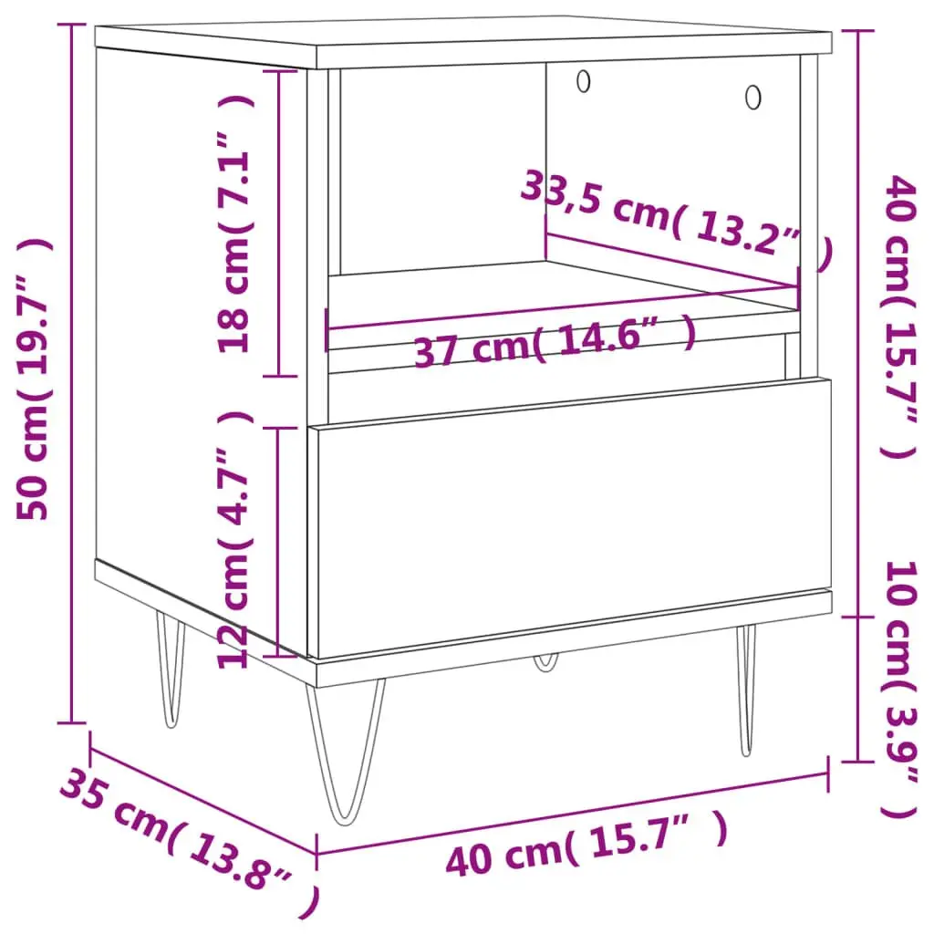 White Engineered Wood Bedside Cabinet with Drawer 40x35x50cm