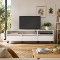 Stylish White TV Cabinet 150x30x44.5 cm with 6 Compartments