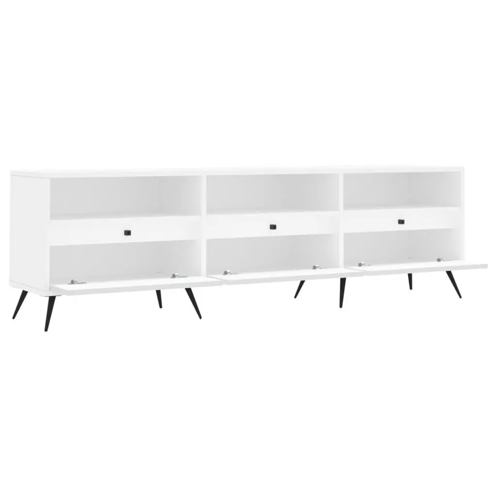 White TV Cabinet 150x30x44.5cm Engineered Wood Unit with 6 Compartments for Living Room and Bedroom Storage