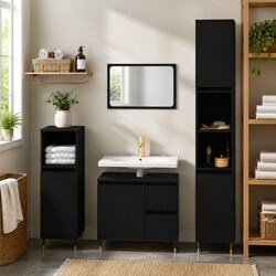 Stylish Black Bathroom Cabinet 30x30x190cm with Storage