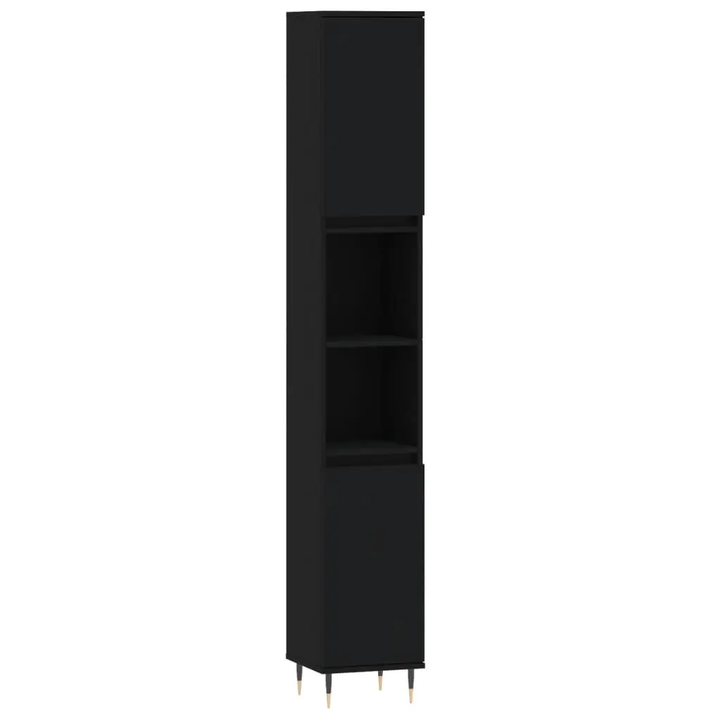 Bathroom Cabinet Engineered Wood 30x30x190cm Black Storage with Shelves Doors