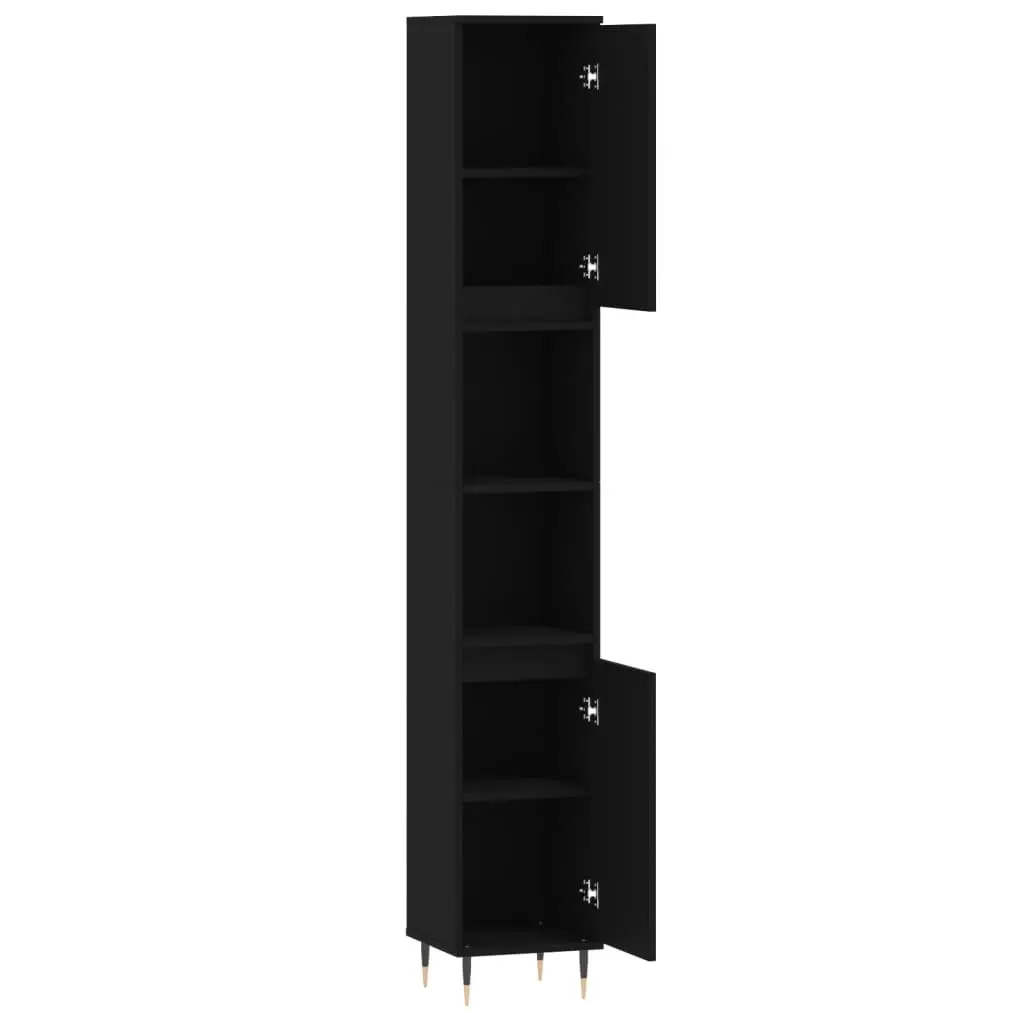 Bathroom Cabinet Engineered Wood 30x30x190cm Black Storage with Shelves Doors
