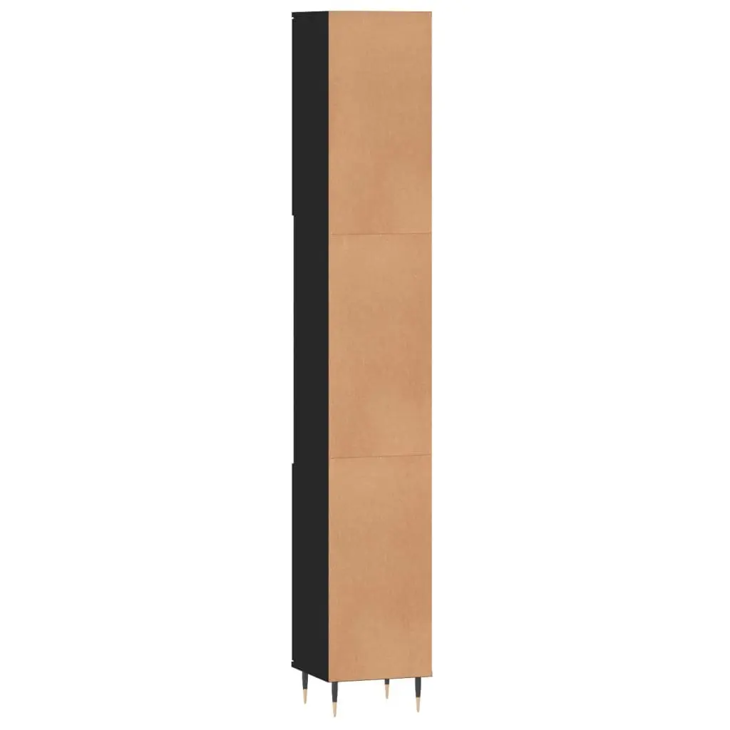 Bathroom Cabinet Engineered Wood 30x30x190cm Black Storage with Shelves Doors