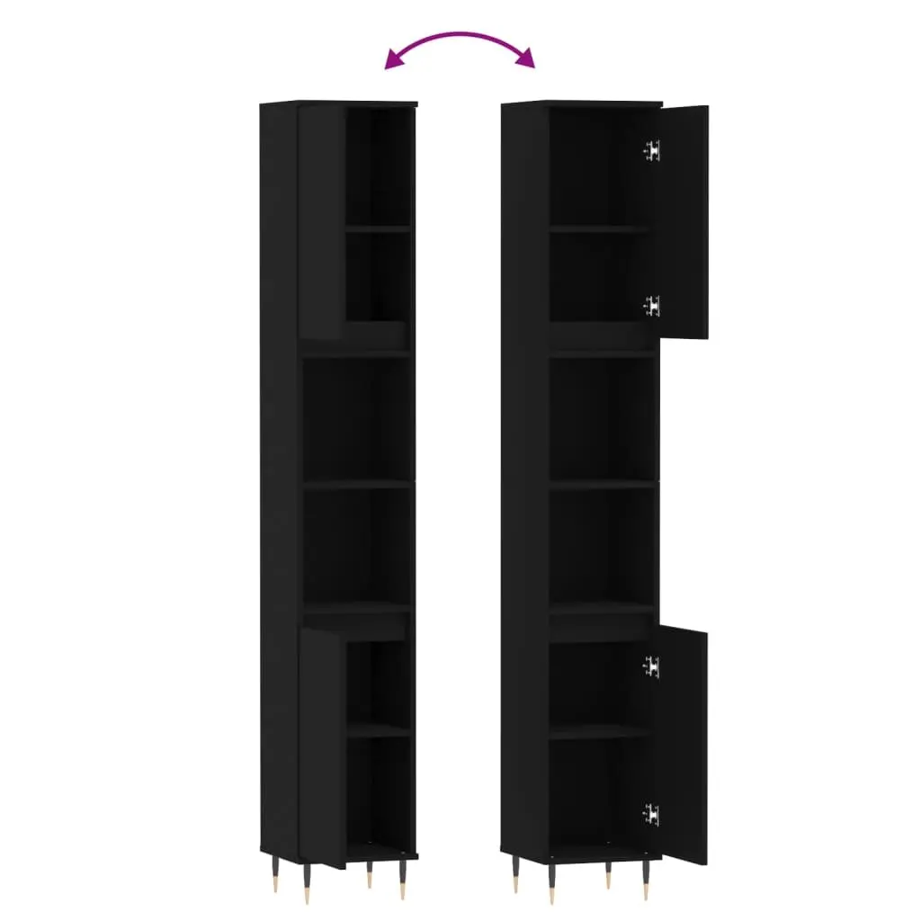 Bathroom Cabinet Engineered Wood 30x30x190cm Black Storage with Shelves Doors