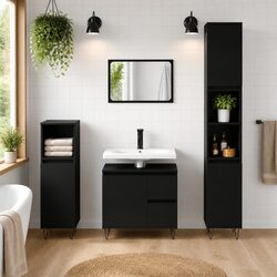 Stylish Black Bathroom Cabinet 30x30x190 cm with Shelves