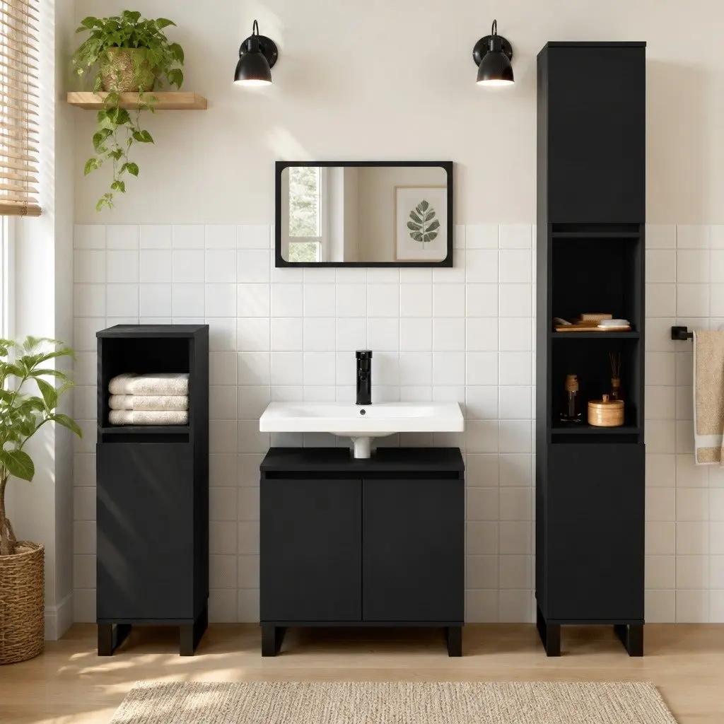 Black Bathroom Cabinet with Durable Storage