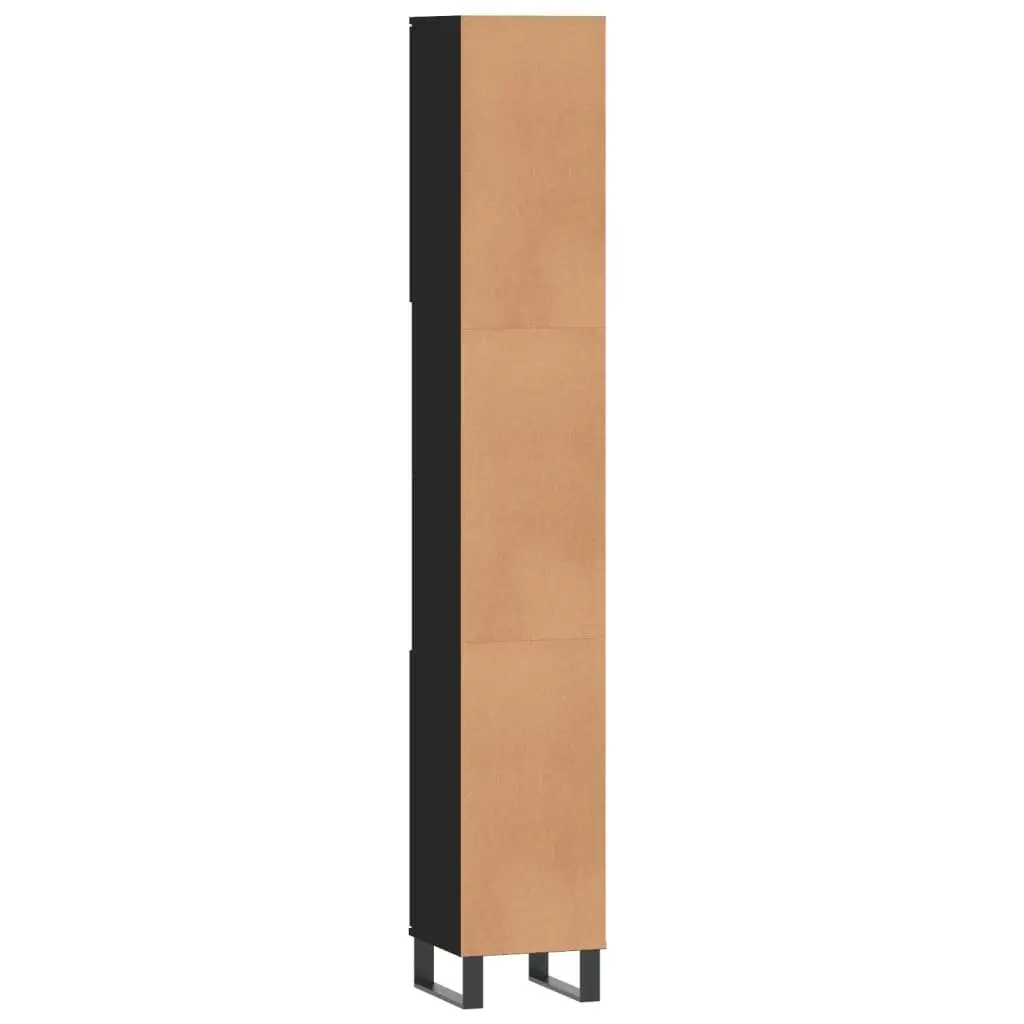 Bathroom Cabinet Engineered Wood Black 30x30x190 cm Tall Storage Cupboard with Doors and Shelves